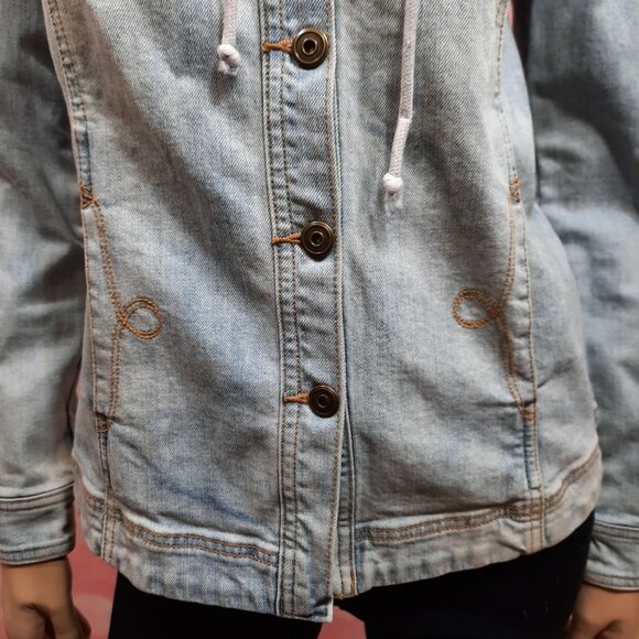 Y2K Hooded Denim Jacket blue Light Wash Womens Size S - Picture 3 of 6